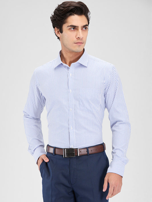 Park Avenue Blue Stripe Slim Fit Cotton Blend Formal Shirt