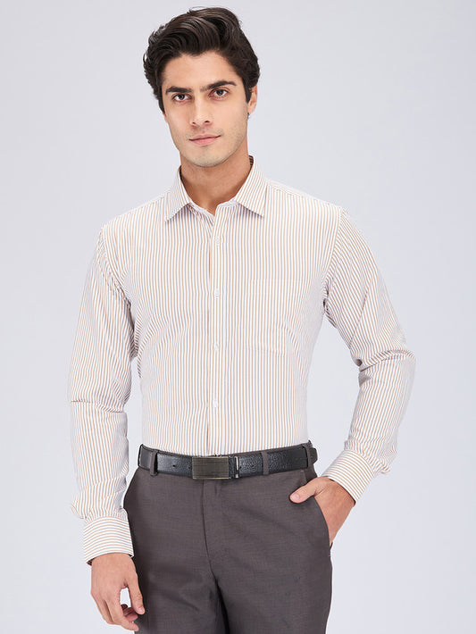 Park Avenue Brown Stripe Slim Fit Cotton Blend Formal Shirt