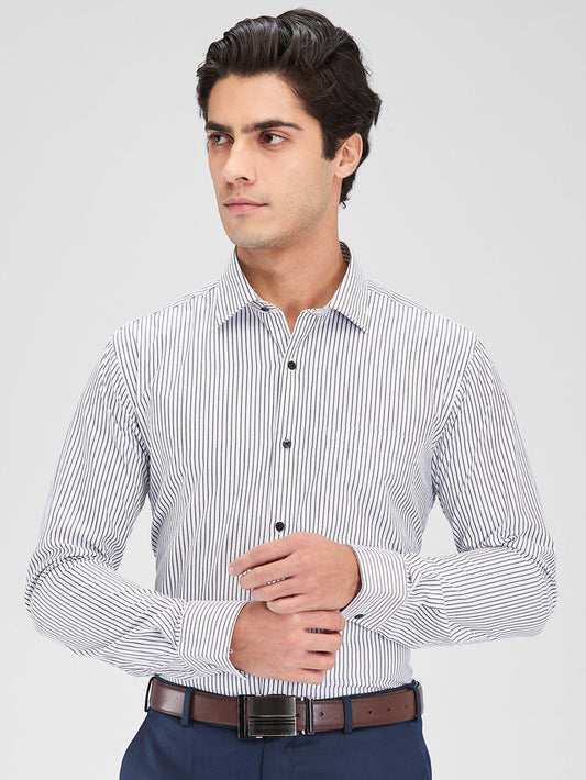 Park Avenue White Stripe Slim Fit Cotton Blend Formal Shirt