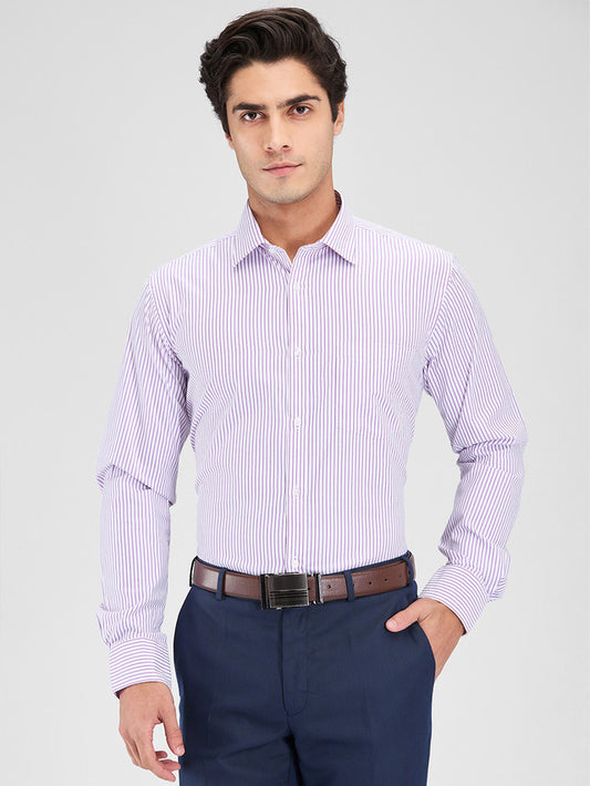 Park Avenue Purple Stripe Slim Fit Cotton Blend Formal Shirt