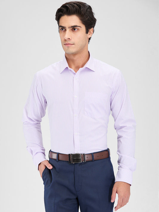 Park Avenue Purple Stripe Slim Fit Cotton Blend Formal Shirt