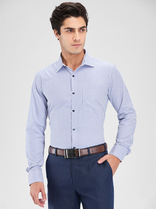 Park Avenue Blue Checks Slim Fit Cotton Blend Formal Shirt