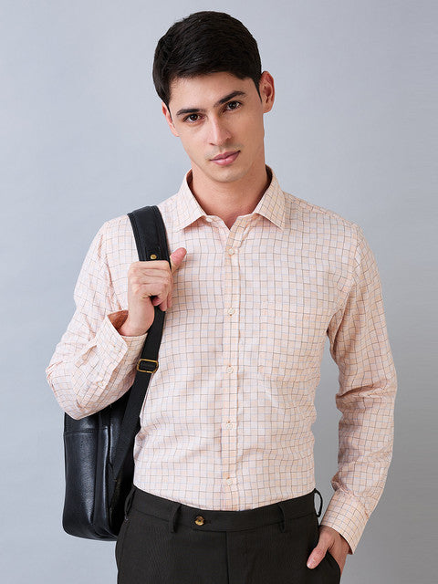 Park Avenue Men Orange Slim Fit Checks Formal Shirt