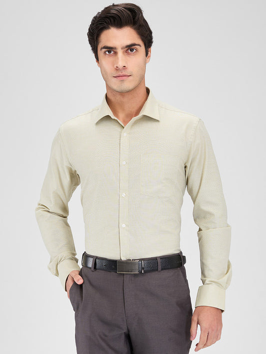 Park Avenue Green Structure Slim Fit Cotton Blend Formal Shirt