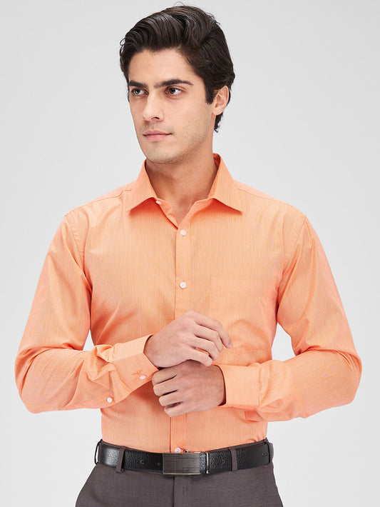 Park Avenue Orange Stripe Slim Fit Cotton Blend Formal Shirt