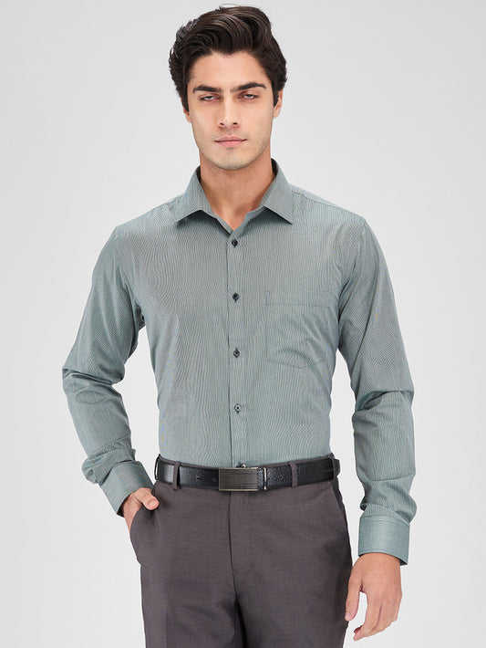 Park Avenue Grey Stripe Slim Fit Cotton Blend Formal Shirt