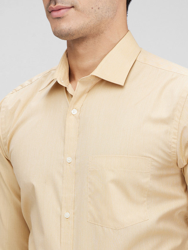 Park Avenue Yellow Stripe Slim Fit Full Sleeve Cotton Blend Shirt