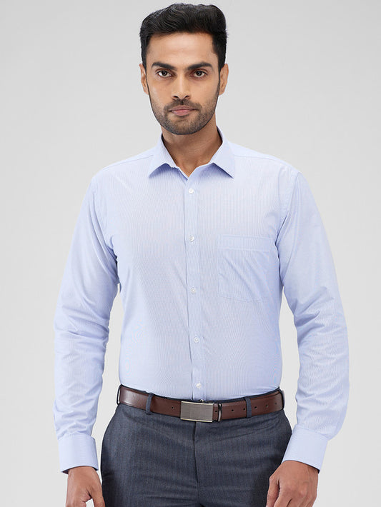 Park Avenue Blue Stripe Slim Fit Cotton Blend Formal Shirt