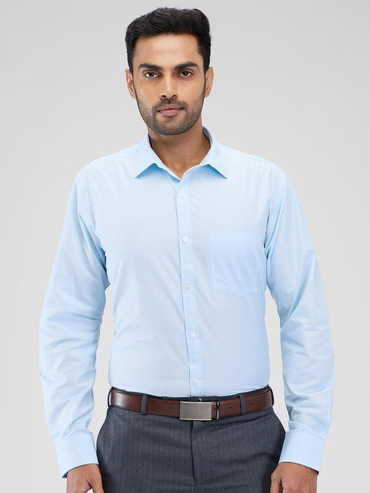 Park Avenue Blue Stripe Slim Fit Cotton Blend Formal Shirt