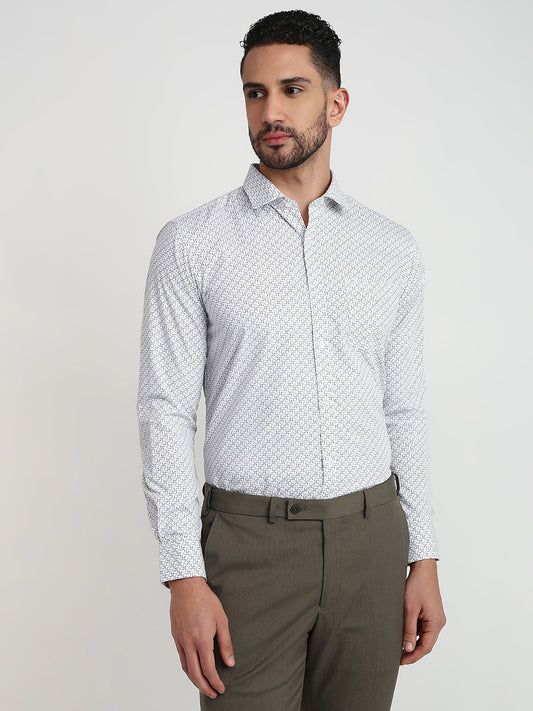 Park Avenue Men White Printed Slim Fit Polyester Blend Formal Shirt