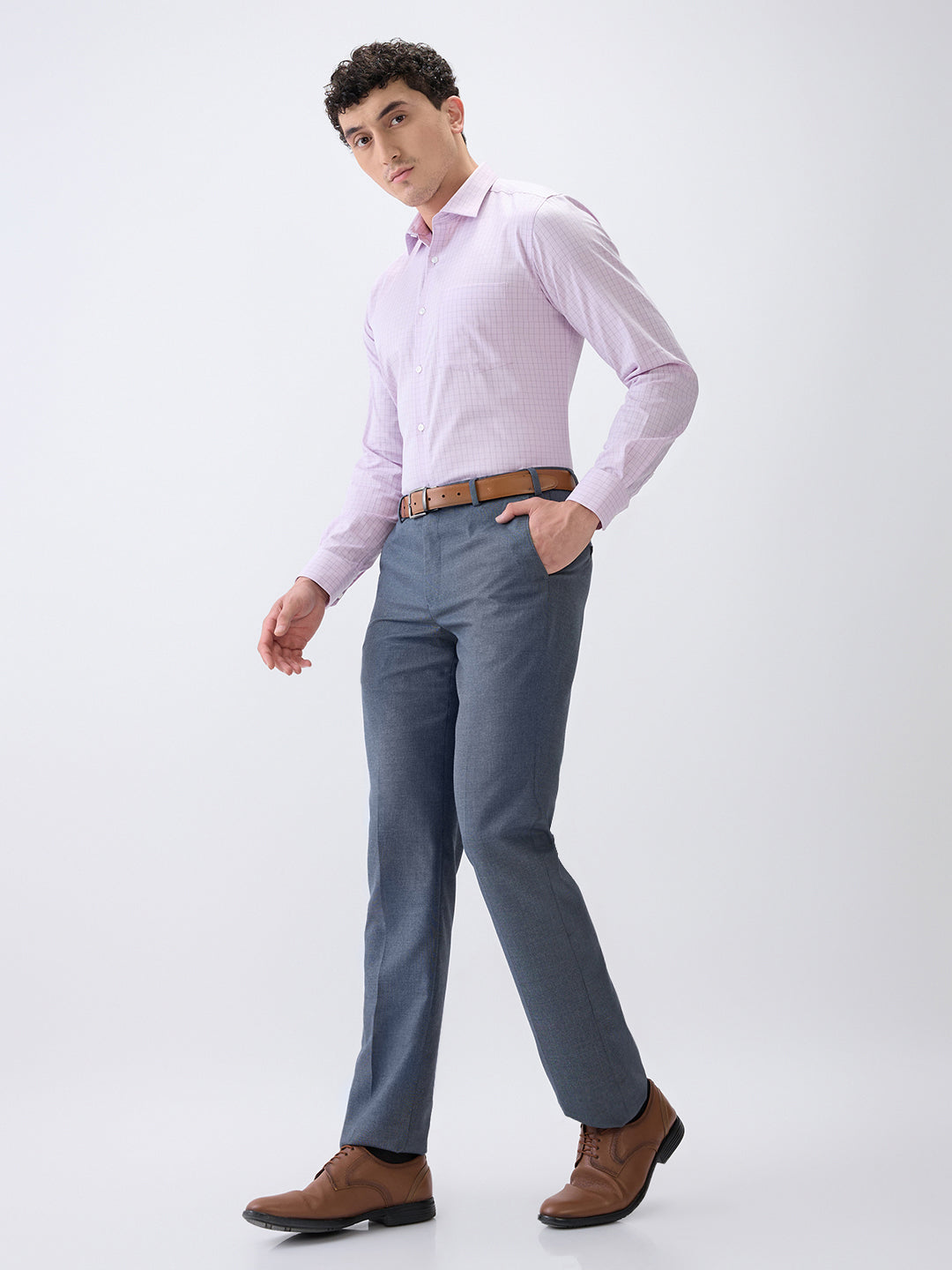 Park Avenue Men Purple Checks Slim Fit Cotton Formal Shirt