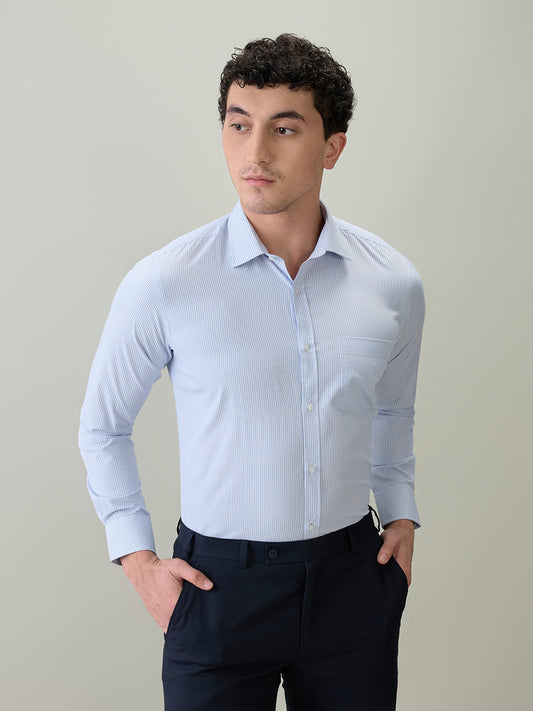 Park Avenue Men Blue Checks Slim Fit Cotton Blend Formal Shirt