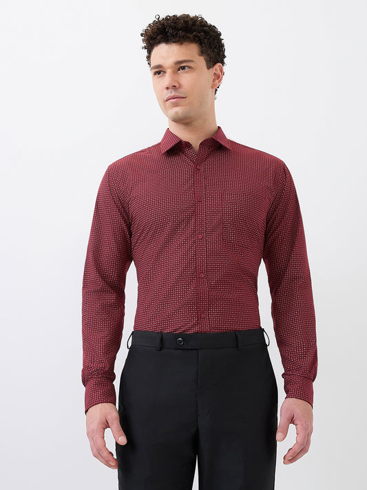 Park Avenue Men Maroon Printed Slim Fit Polyester Blend Formal Shirt