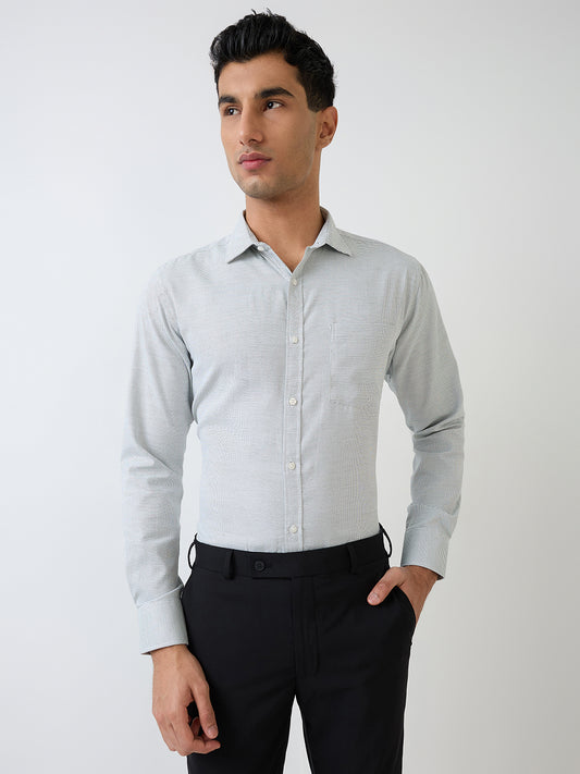 Park Avenue Men Green Structure Slim Fit Polyester Blend Formal Shirt
