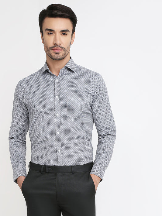 Park Avenue Men Grey Printed Slim Fit Cotton Blend Formal Shirt