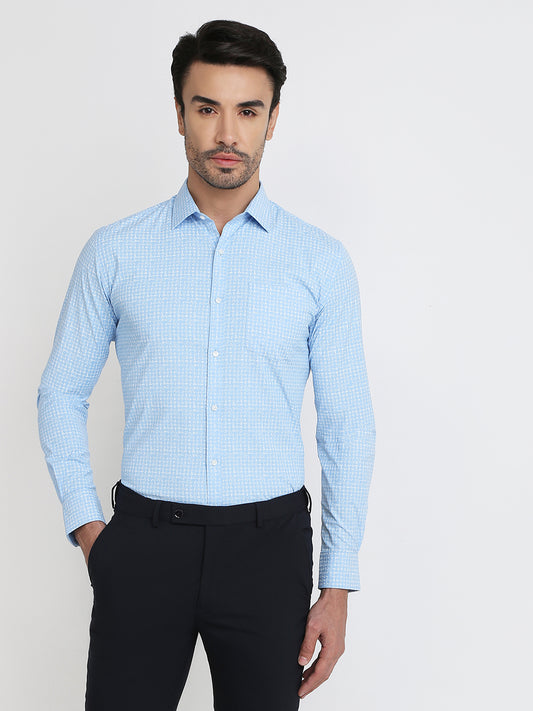 Park Avenue Men Blue Printed Slim Fit Cotton Blend Formal Shirt