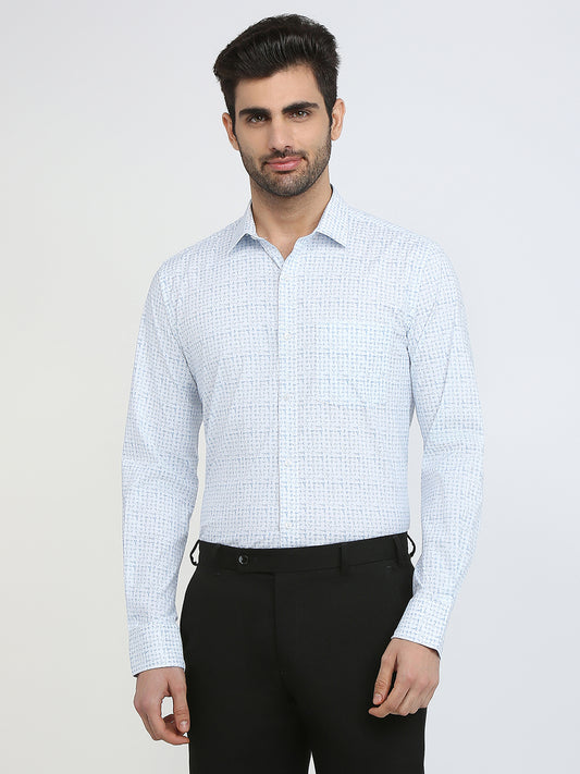 Park Avenue Men White Printed Slim Fit Cotton Blend Formal Shirt