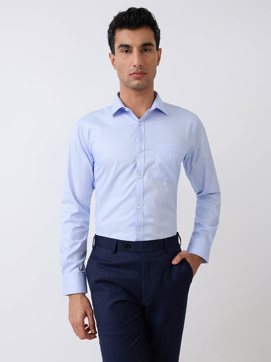 Park Avenue Men Blue Structure Slim Fit Polyester Blend Formal Shirt