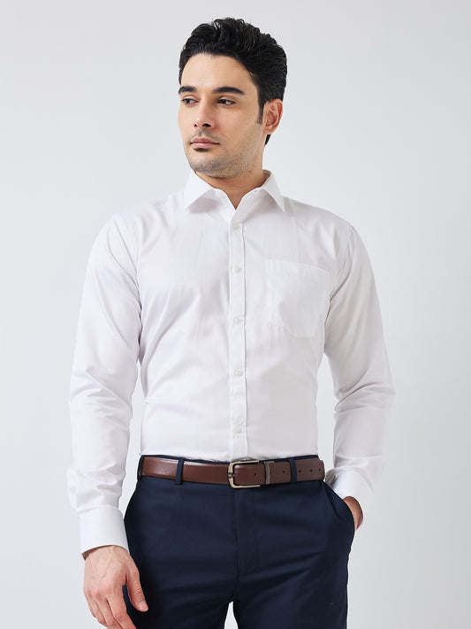 Park Avenue Men White Structure Slim Fit Polyester Blend Formal Shirt