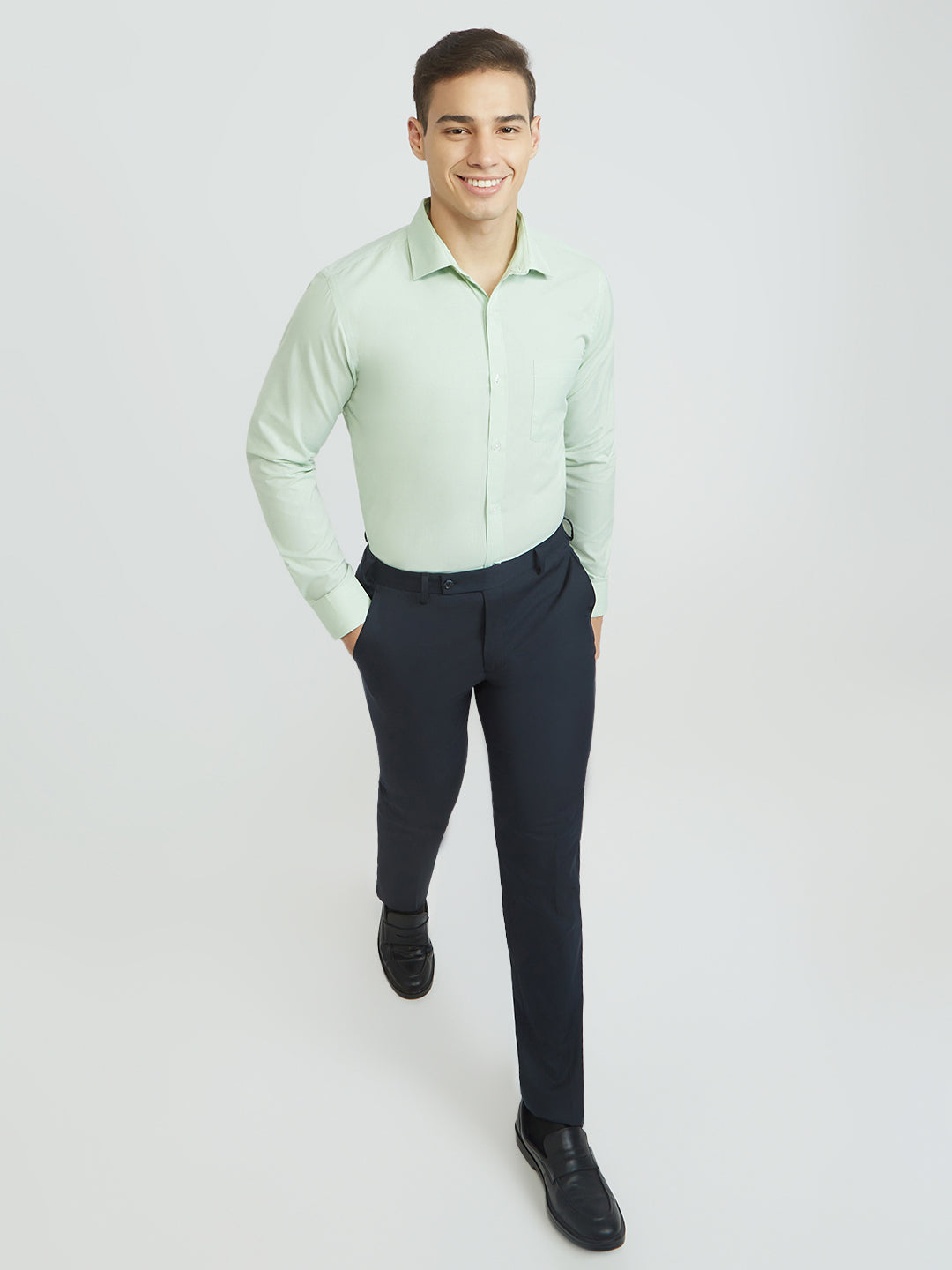 Park Avenue Men Green Structure Slim Fit Polyester Blend Formal