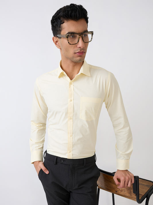 Park Avenue Men Yellow Solid Slim Fit Cotton Blend Formal Shirt