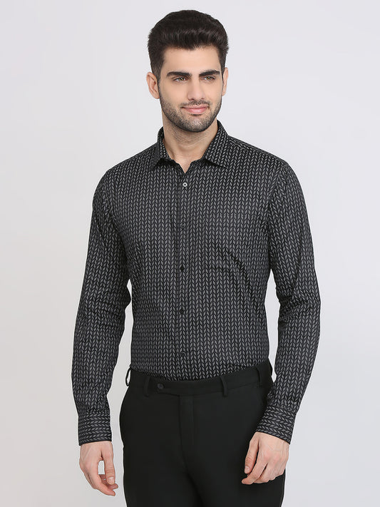 Park Avenue Men Black Printed Slim Fit Cotton Formal Shirt