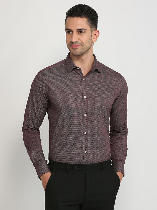 Park Avenue Men Maroon Printed Slim Fit Cotton Formal Shirt