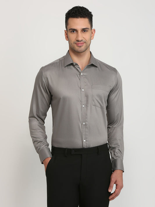 Park Avenue Men Grey Solid Slim Fit Cotton Blend Formal Shirt