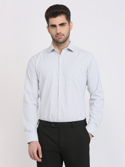 Park Avenue Men Grey Checks Slim Fit Cotton Blend Formal Shirt