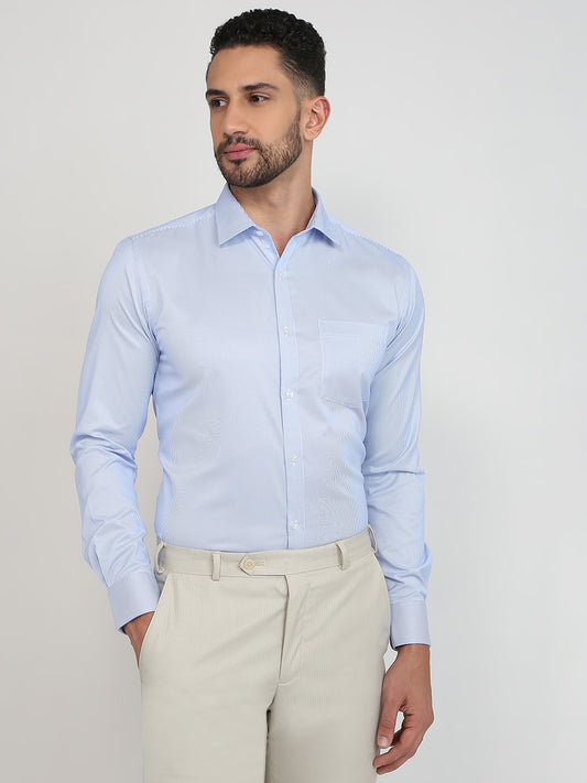 Park Avenue Men Blue Stripe Slim Fit Cotton Blend Formal Shirt