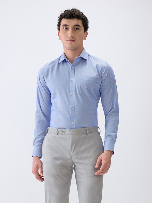Park Avenue Men Blue Stripe Slim Fit Cotton Blend Formal Shirt