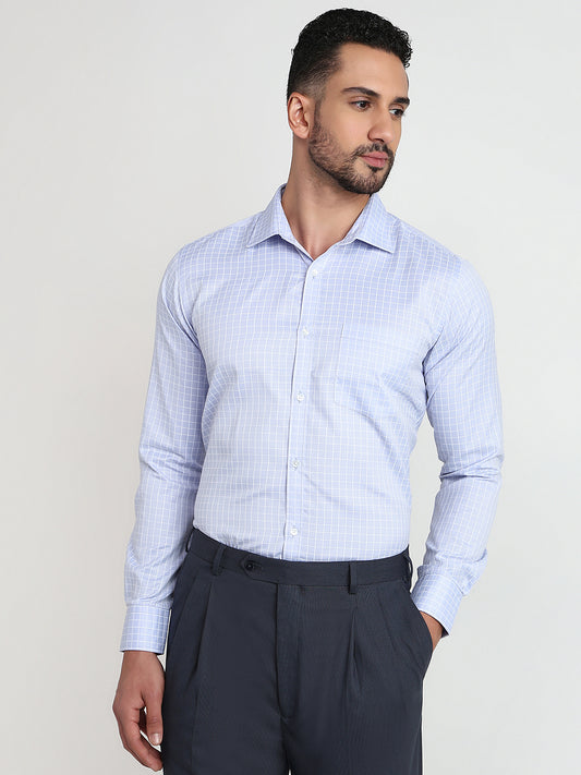 Park Avenue Men Blue Checks Slim Fit Cotton Blend Formal Shirt