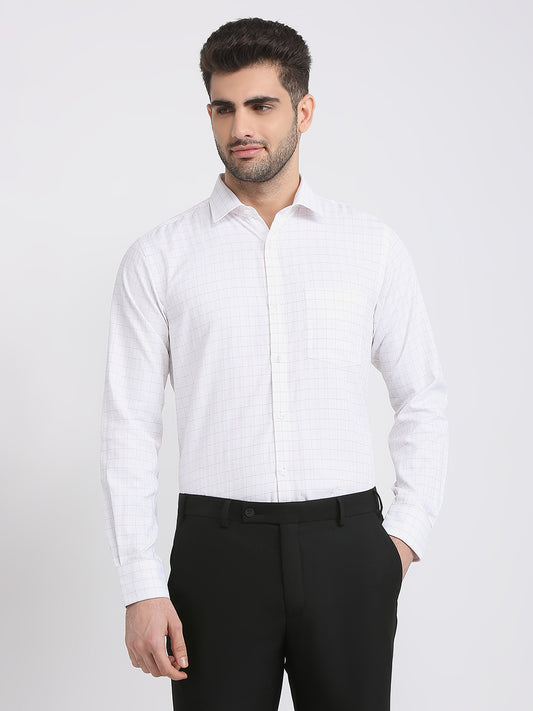 Park Avenue Men White Checks Slim Fit Cotton Blend Formal Shirt
