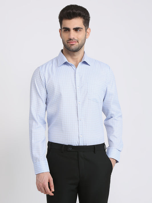 Park Avenue Men Blue Checks Slim Fit Cotton Blend Formal Shirt