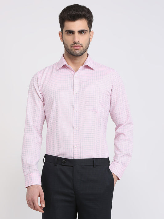 Park Avenue Men Pink Checks Slim Fit Cotton Blend Formal Shirt