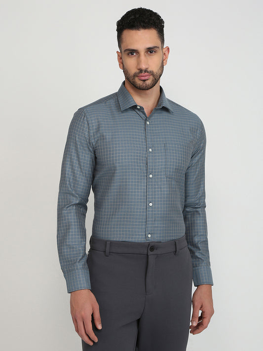 Park Avenue Men Blue Structure Slim Fit Cotton Blend Formal Shirt