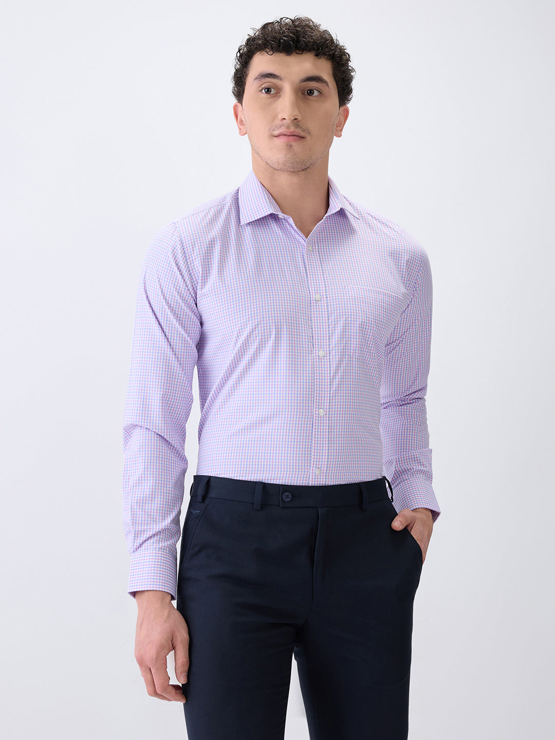 Park Avenue Men Purple Checks Slim Fit Cotton Blend Formal Shirt