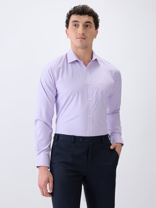 Park Avenue Men Purple Checks Slim Fit Cotton Blend Formal Shirt