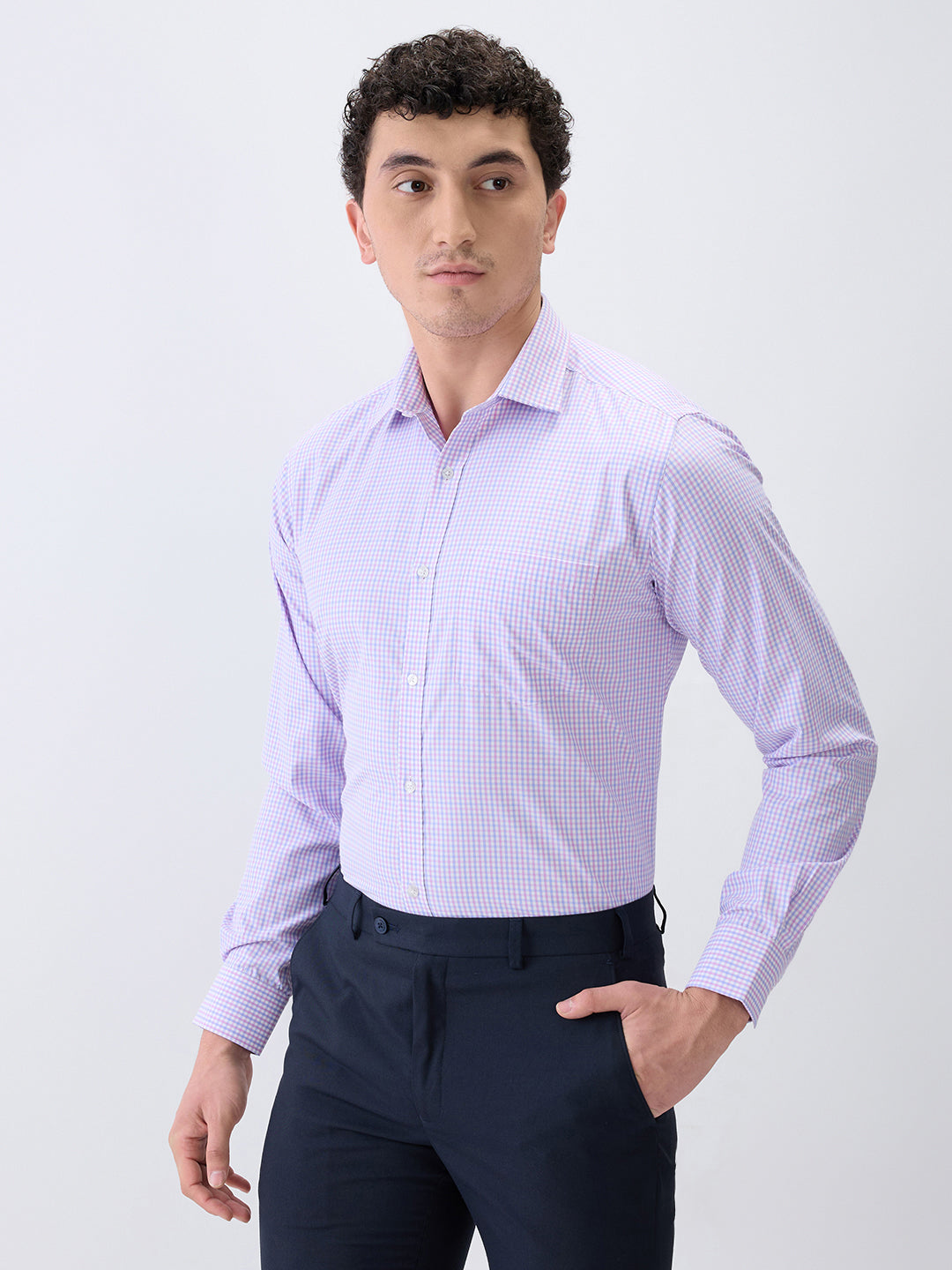 Park Avenue Men Purple Checks Slim Fit Cotton Blend Formal Shirt