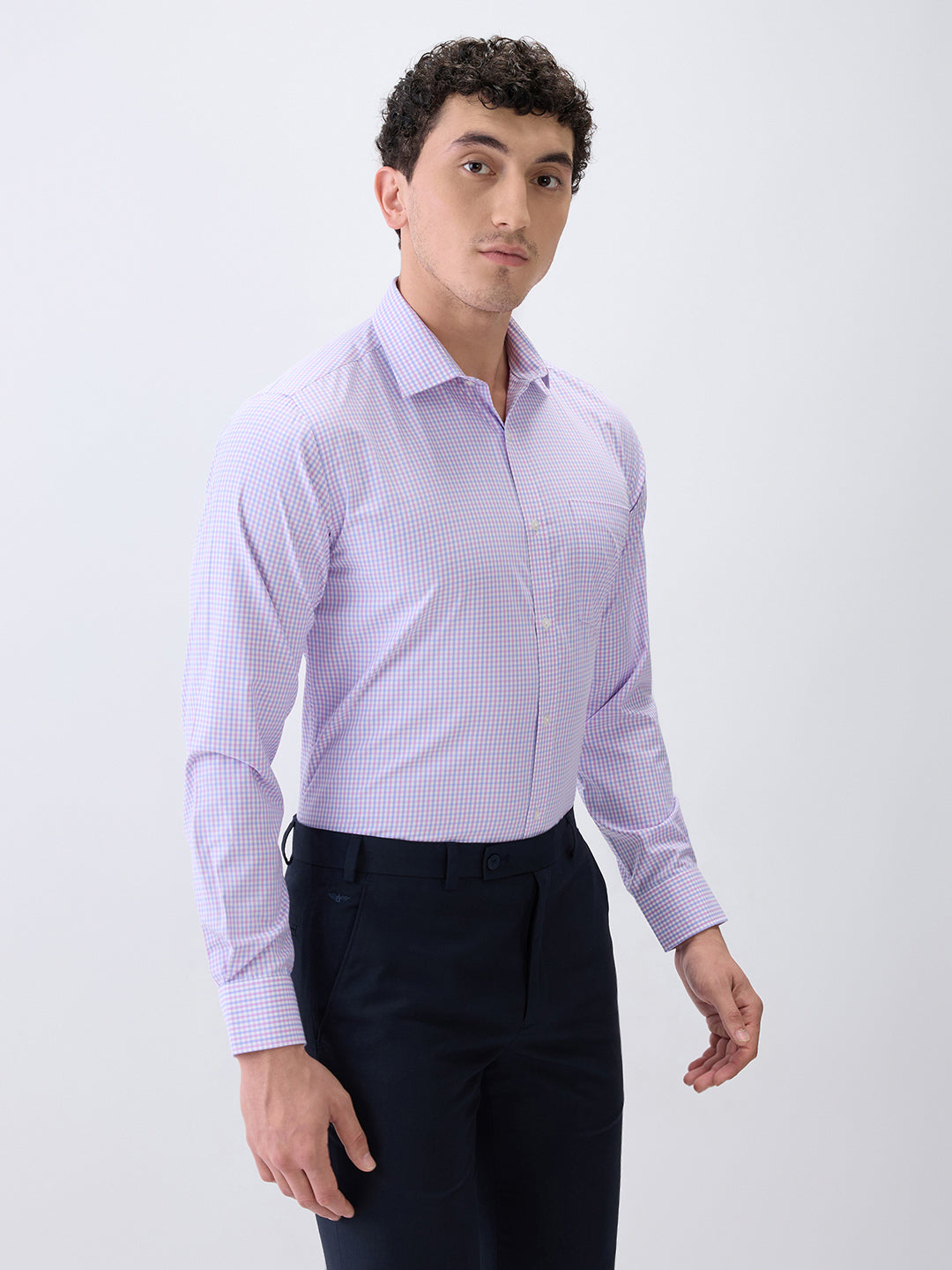 Park Avenue Men Purple Checks Slim Fit Cotton Blend Formal Shirt