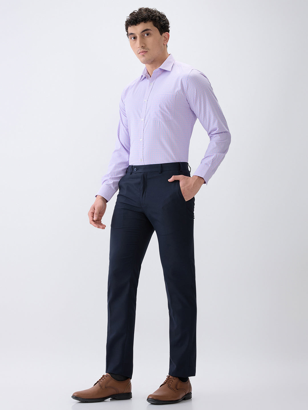 Park Avenue Men Purple Checks Slim Fit Cotton Blend Formal Shirt