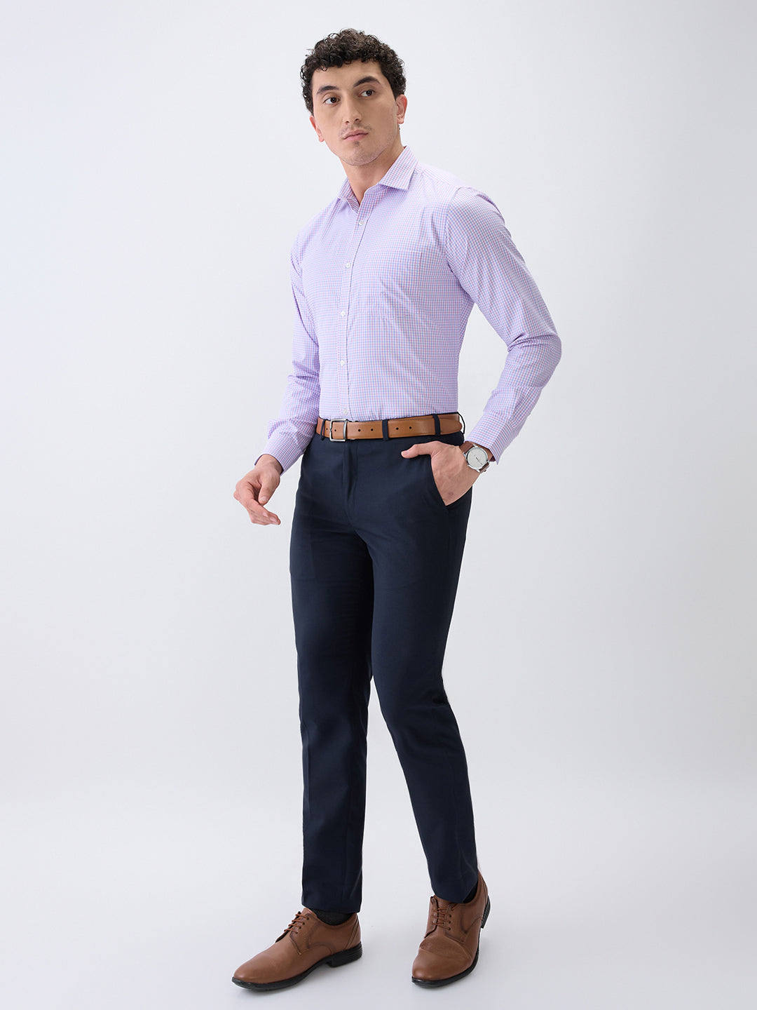 Park Avenue Men Purple Checks Slim Fit Cotton Blend Formal Shirt