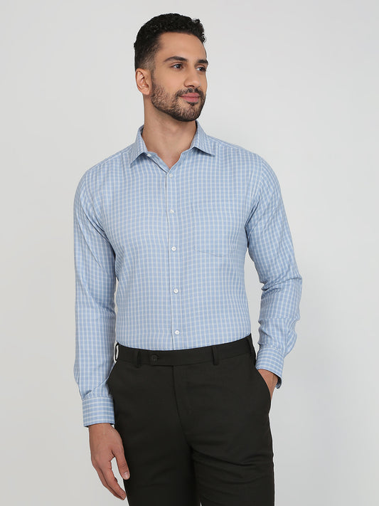 Park Avenue Men Blue Checks Slim Fit Cotton Blend Formal Shirt
