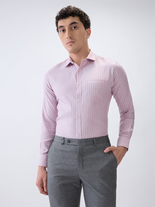 Park Avenue Men Pink Checks Slim Fit Cotton Blend Formal Shirt