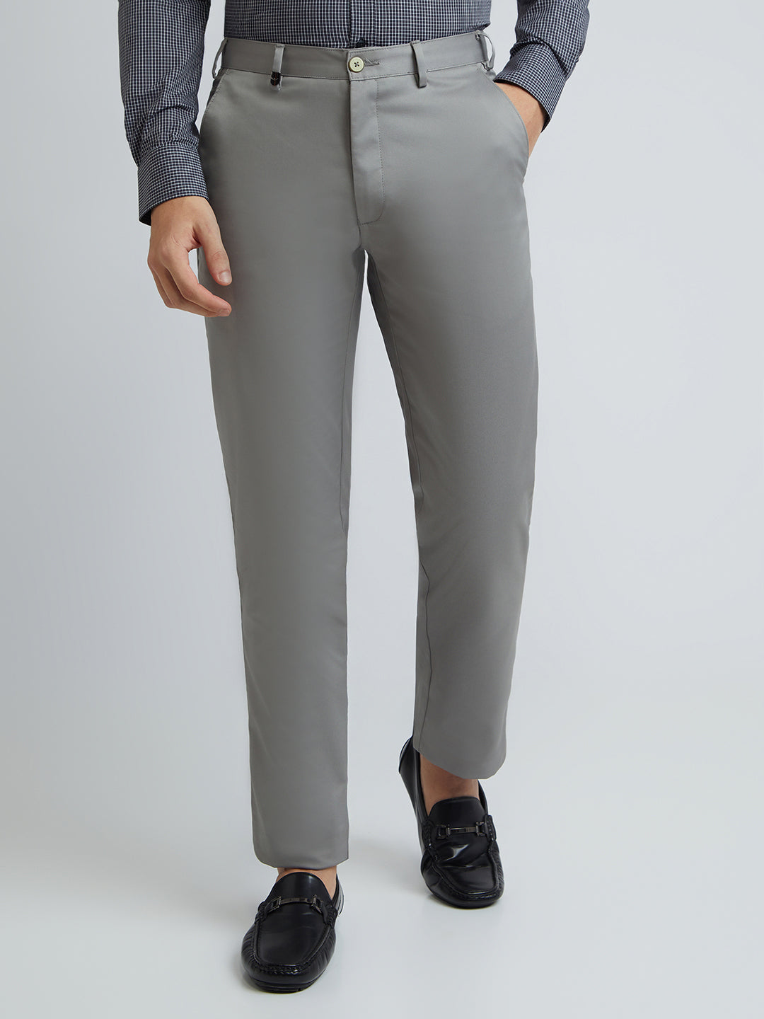 Park Avenue Men Grey Super Slim Fit Solid Trouser