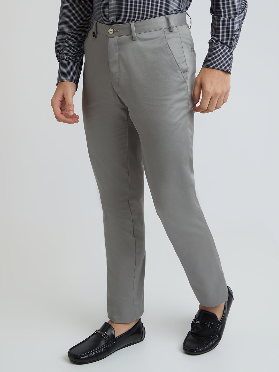 Park Avenue Men Grey Super Slim Fit Solid Trouser