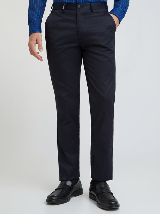 Men Black Super Slim Fit Solid Cotton Trouser