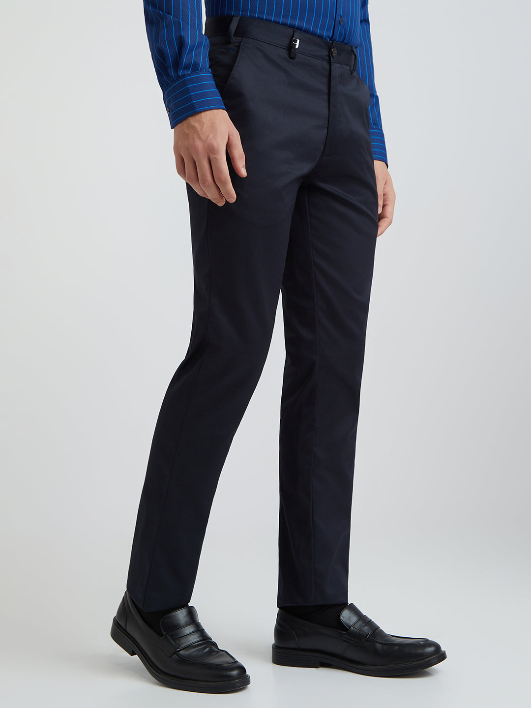 Men Black Super Slim Fit Solid Cotton Trouser