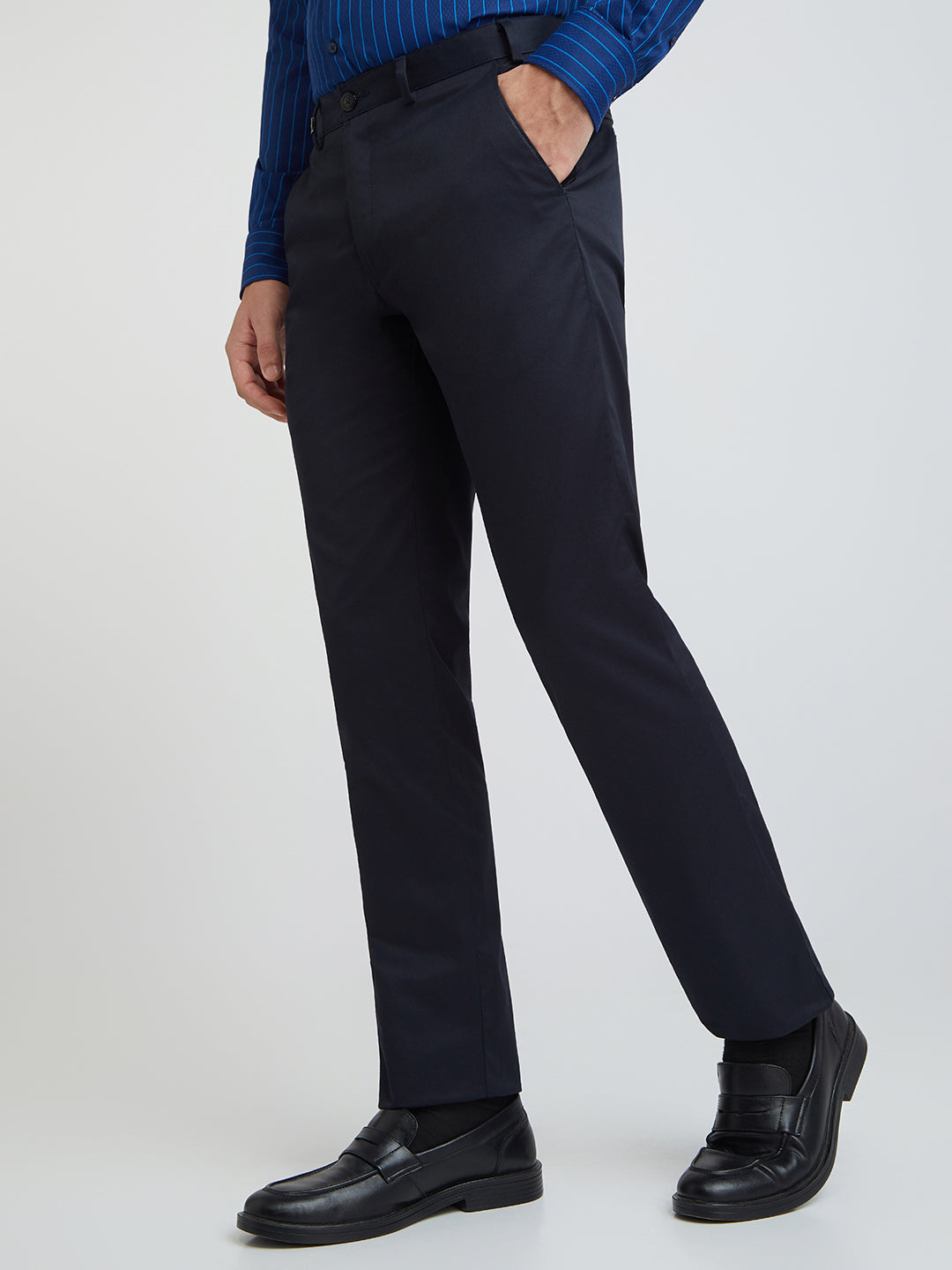 Men Black Super Slim Fit Solid Cotton Trouser