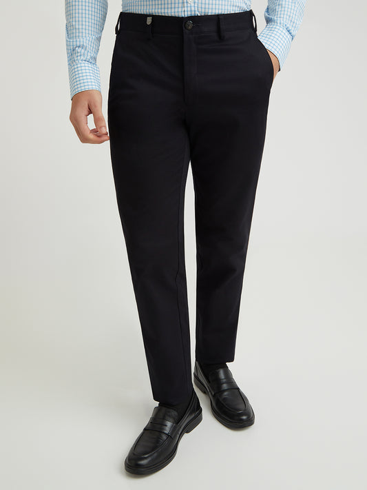 Men Black Super Slim Fit Solid Cotton Blend Trouser